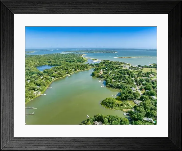 Framed Print : Aerial view of Menantic Creek, Shelter Island, NY