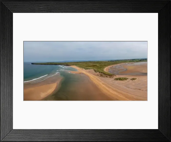 Framed Print : A panorama drone landscape view of the beautiful golden sand beach at Lacken Strand on the coast of North Mayo in Framed Print : A panorama drone landscape view of the beautiful golden sand beach at Lacken Strand on the coast of North Mayo in