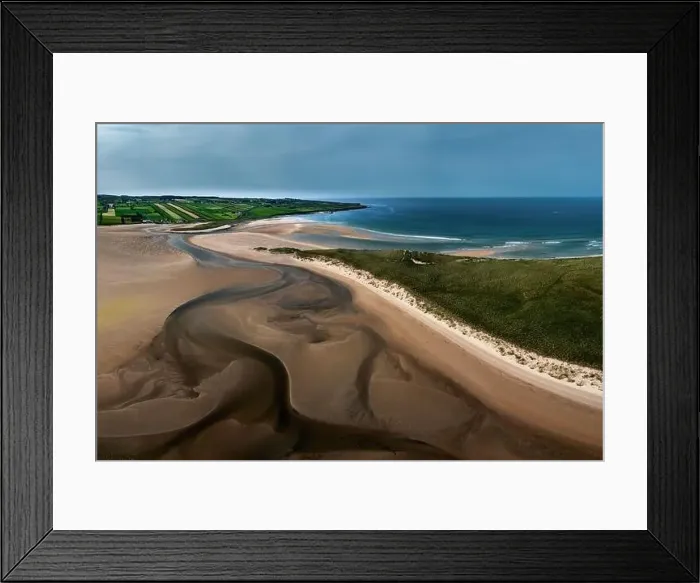 Framed Print : A panorama drone landscape view of the beautiful golden sand beach at Lacken Strand on the coast of North Mayo in Framed Print : A panorama drone landscape view of the beautiful golden sand beach at Lacken Strand on the coast of North Mayo in