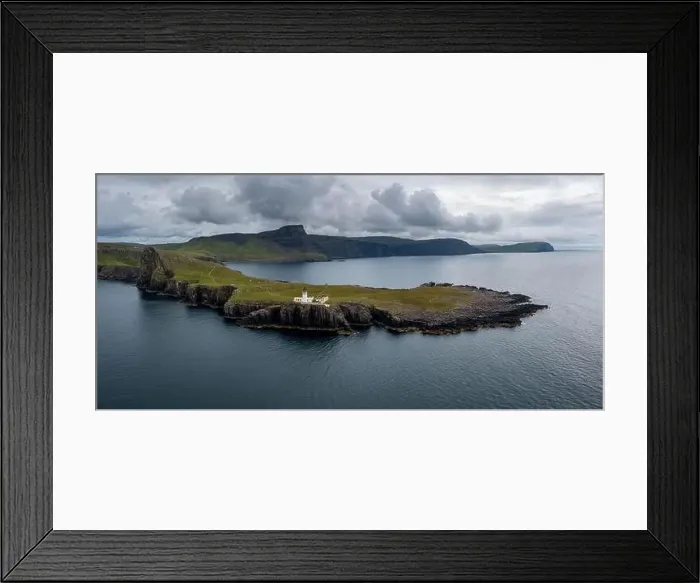 Framed Print : A panorama drone view of the Neist Point Lighthouse and the Minch on the western coast of Isle of Skye Framed Print : A panorama drone view of the Neist Point Lighthouse and the Minch on the western coast of Isle of Skye