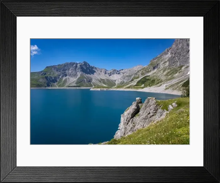 Framed Print : Wonderful landscape at the Luenersee with dam wall and rocks in Vorarlberg, Austria Framed Print : Wonderful landscape at the Luenersee with dam wall and rocks in Vorarlberg, Austria