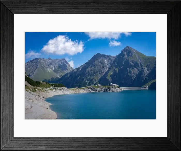 Framed Print : Wonderful landscape at the Luenersee with dam wall and rocks in Vorarlberg, Austria Framed Print : Wonderful landscape at the Luenersee with dam wall and rocks in Vorarlberg, Austria