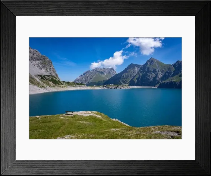 Framed Print : Wonderful landscape at the Luenersee with dam wall and rocks in Vorarlberg, Austria Framed Print : Wonderful landscape at the Luenersee with dam wall and rocks in Vorarlberg, Austria