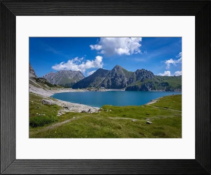 Framed Print : Wonderful landscape at the Luenersee with dam wall and rocks in Vorarlberg, Austria Framed Print : Wonderful landscape at the Luenersee with dam wall and rocks in Vorarlberg, Austria