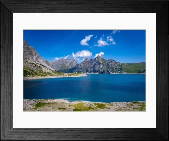 Framed Print : Wonderful landscape at the Luenersee with dam wall and rocks in Vorarlberg, Austria Framed Print : Wonderful landscape at the Luenersee with dam wall and rocks in Vorarlberg, Austria