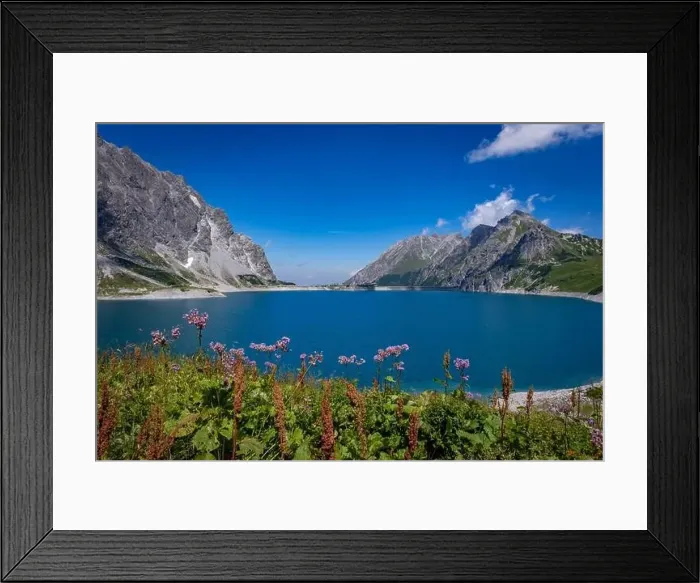 Framed Print : Wonderful landscape at the Luenersee with dam wall and rocks in Vorarlberg, Austria Framed Print : Wonderful landscape at the Luenersee with dam wall and rocks in Vorarlberg, Austria