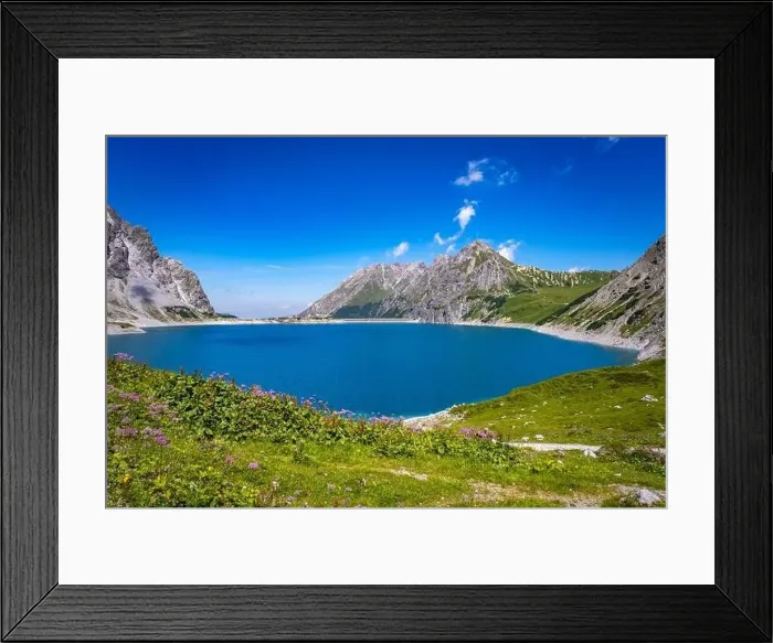 Framed Print : Wonderful landscape at the Luenersee with dam wall and rocks in Vorarlberg, Austria Framed Print : Wonderful landscape at the Luenersee with dam wall and rocks in Vorarlberg, Austria