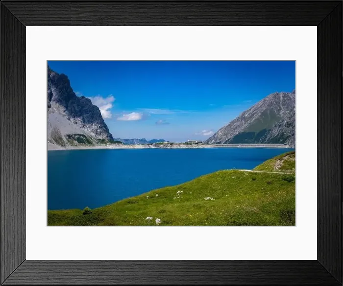 Framed Print : Wonderful landscape at the Luenersee with dam wall and rocks in Vorarlberg, Austria Framed Print : Wonderful landscape at the Luenersee with dam wall and rocks in Vorarlberg, Austria