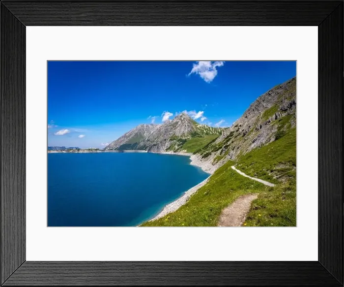 Framed Print : Wonderful landscape at the Luenersee with dam wall and rocks in Vorarlberg, Austria Framed Print : Wonderful landscape at the Luenersee with dam wall and rocks in Vorarlberg, Austria