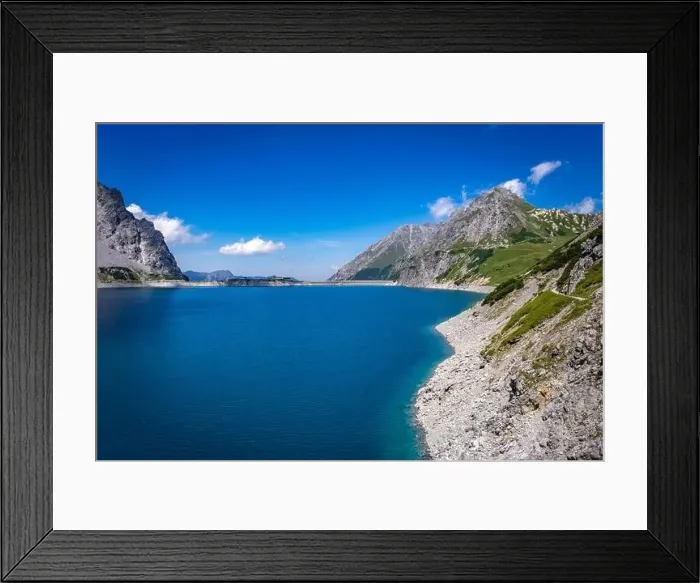 Framed Print : Wonderful landscape at the Luenersee with dam wall and rocks in Vorarlberg, Austria Framed Print : Wonderful landscape at the Luenersee with dam wall and rocks in Vorarlberg, Austria