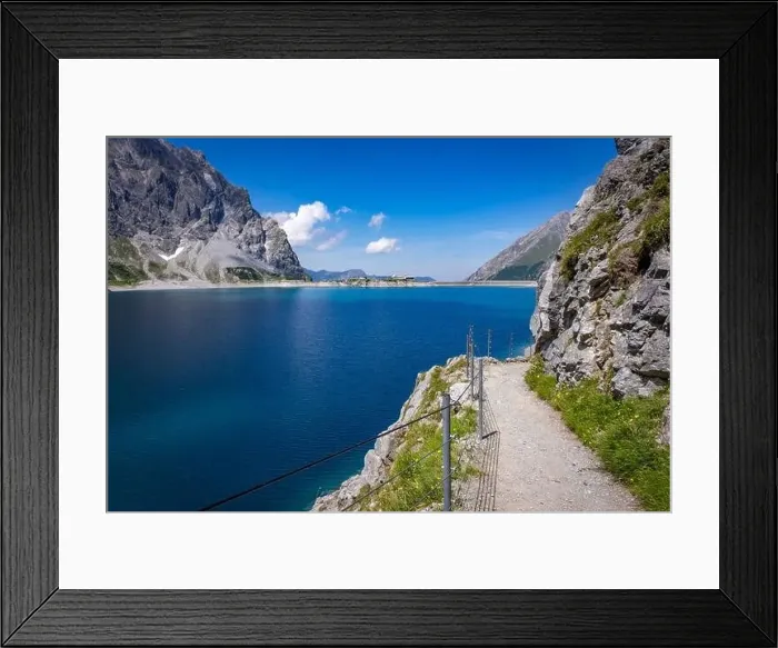 Framed Print : Wonderful landscape at the Luenersee with dam wall and rocks in Vorarlberg, Austria Framed Print : Wonderful landscape at the Luenersee with dam wall and rocks in Vorarlberg, Austria