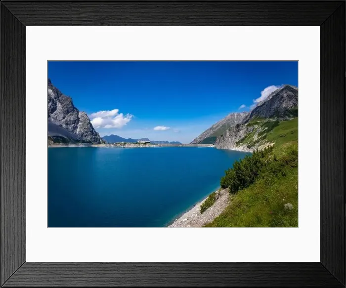 Framed Print : Wonderful landscape at the Luenersee with dam wall and rocks in Vorarlberg, Austria Framed Print : Wonderful landscape at the Luenersee with dam wall and rocks in Vorarlberg, Austria