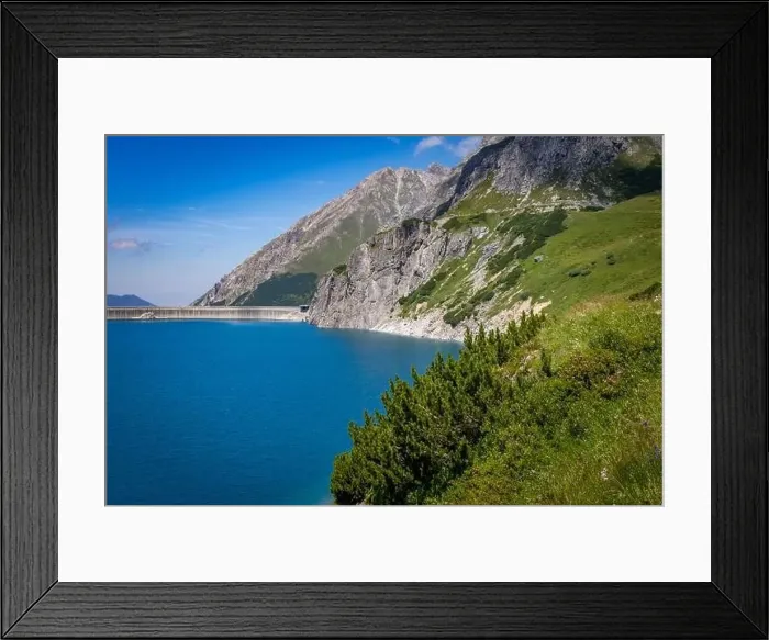 Framed Print : Wonderful landscape at the Luenersee with dam wall and rocks in Vorarlberg, Austria Framed Print : Wonderful landscape at the Luenersee with dam wall and rocks in Vorarlberg, Austria