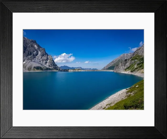 Framed Print : Wonderful landscape at the Luenersee with dam wall and rocks in Vorarlberg, Austria Framed Print : Wonderful landscape at the Luenersee with dam wall and rocks in Vorarlberg, Austria