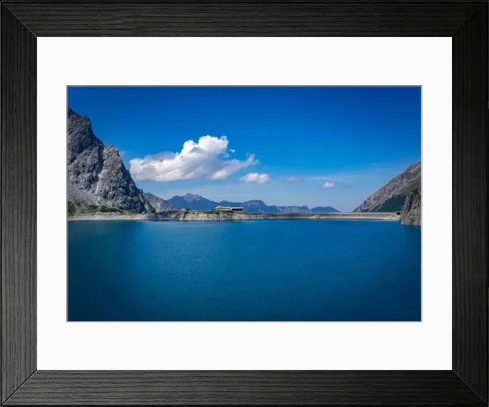 Framed Print : Wonderful landscape at the Luenersee with dam wall and rocks in Vorarlberg, Austria Framed Print : Wonderful landscape at the Luenersee with dam wall and rocks in Vorarlberg, Austria