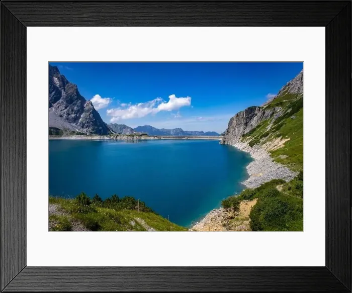 Framed Print : Wonderful landscape at the Luenersee with dam wall and rocks in Vorarlberg, Austria Framed Print : Wonderful landscape at the Luenersee with dam wall and rocks in Vorarlberg, Austria