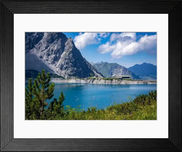 Framed Print : Wonderful landscape at the Luenersee with dam wall and rocks in Vorarlberg, Austria Framed Print : Wonderful landscape at the Luenersee with dam wall and rocks in Vorarlberg, Austria