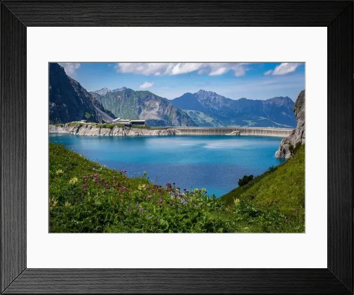 Framed Print : Wonderful landscape at the Luenersee with dam wall and rocks in Vorarlberg, Austria Framed Print : Wonderful landscape at the Luenersee with dam wall and rocks in Vorarlberg, Austria