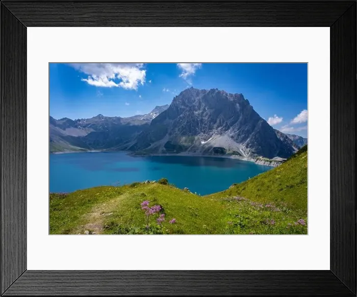 Framed Print : Wonderful landscape at the Luenersee with dam wall and rocks in Vorarlberg, Austria