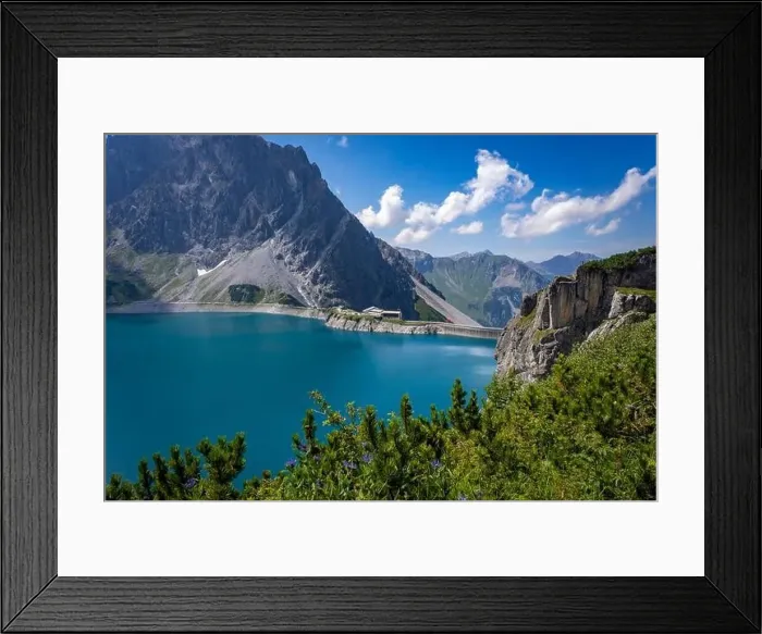 Framed Print : Wonderful landscape at the Luenersee with dam wall and rocks in Vorarlberg, Austria Framed Print : Wonderful landscape at the Luenersee with dam wall and rocks in Vorarlberg, Austria
