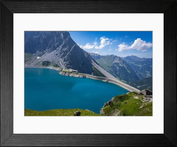 Framed Print : Wonderful landscape at the Luenersee with dam wall and rocks in Vorarlberg, Austria Framed Print : Wonderful landscape at the Luenersee with dam wall and rocks in Vorarlberg, Austria