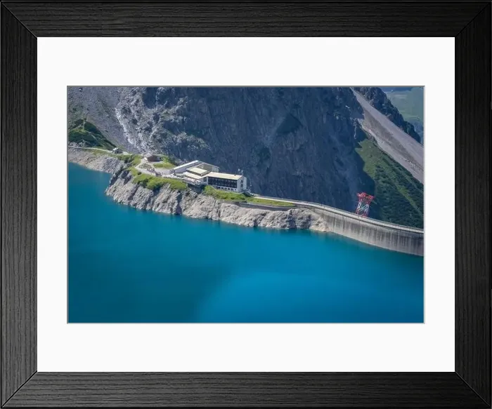Framed Print : Wonderful landscape at the Luenersee with dam wall and rocks in Vorarlberg, Austria Framed Print : Wonderful landscape at the Luenersee with dam wall and rocks in Vorarlberg, Austria