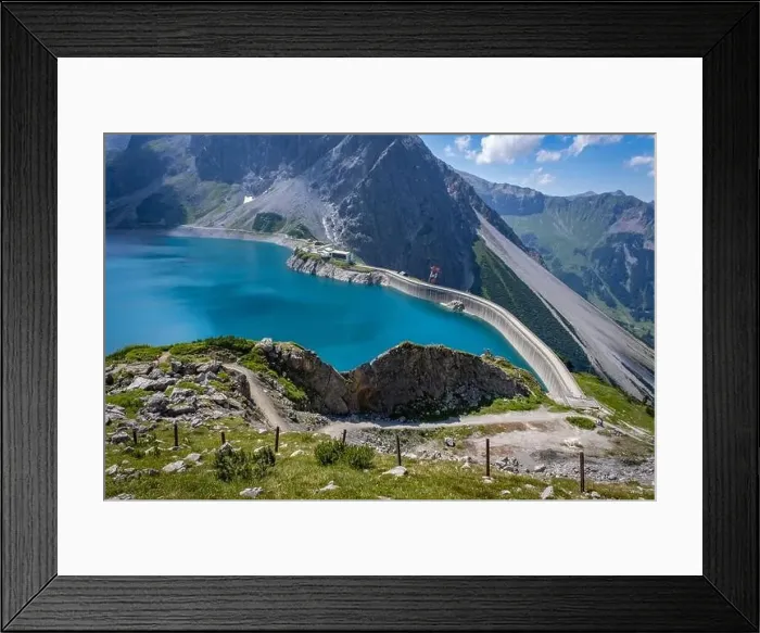 Framed Print : Wonderful landscape at the Luenersee with dam wall and rocks in Vorarlberg, Austria Framed Print : Wonderful landscape at the Luenersee with dam wall and rocks in Vorarlberg, Austria