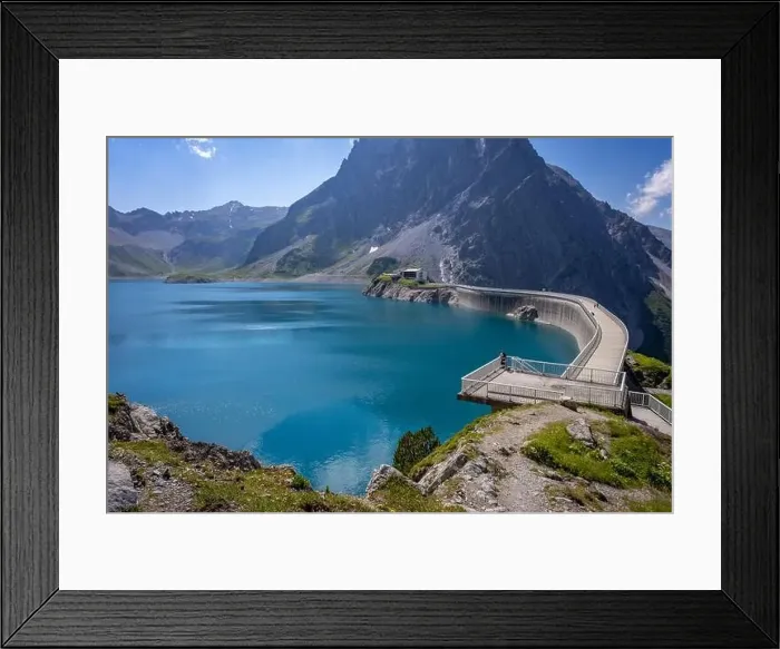 Framed Print : Wonderful landscape at the Luenersee with dam wall and rocks in Vorarlberg, Austria Framed Print : Wonderful landscape at the Luenersee with dam wall and rocks in Vorarlberg, Austria