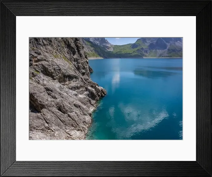 Framed Print : Wonderful landscape at the Luenersee with dam wall and rocks in Vorarlberg, Austria Framed Print : Wonderful landscape at the Luenersee with dam wall and rocks in Vorarlberg, Austria