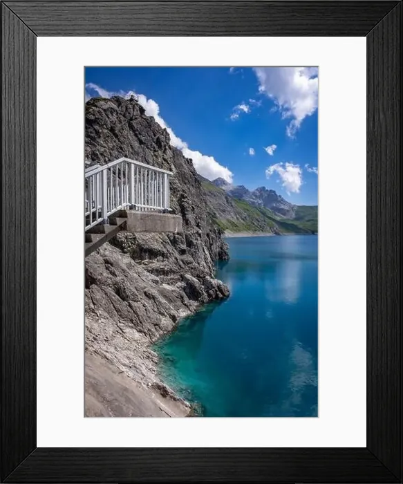 Framed Print : Wonderful landscape at the Luenersee with dam wall and rocks in Vorarlberg, Austria Framed Print : Wonderful landscape at the Luenersee with dam wall and rocks in Vorarlberg, Austria