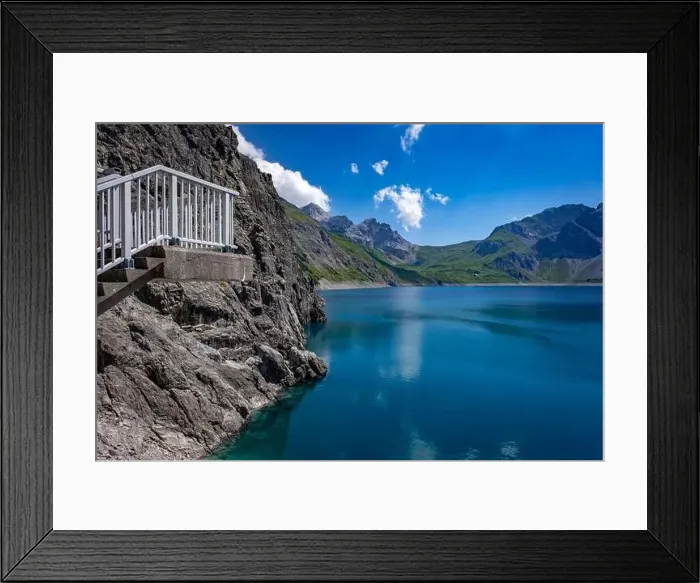 Framed Print : Wonderful landscape at the Luenersee with dam wall and rocks in Vorarlberg, Austria Framed Print : Wonderful landscape at the Luenersee with dam wall and rocks in Vorarlberg, Austria