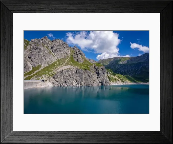 Framed Print : Wonderful landscape at the Luenersee with dam wall and rocks in Vorarlberg, Austria Framed Print : Wonderful landscape at the Luenersee with dam wall and rocks in Vorarlberg, Austria