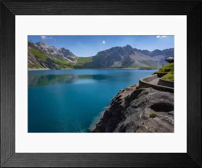 Framed Print : Wonderful landscape at the Luenersee with dam wall and rocks in Vorarlberg, Austria Framed Print : Wonderful landscape at the Luenersee with dam wall and rocks in Vorarlberg, Austria