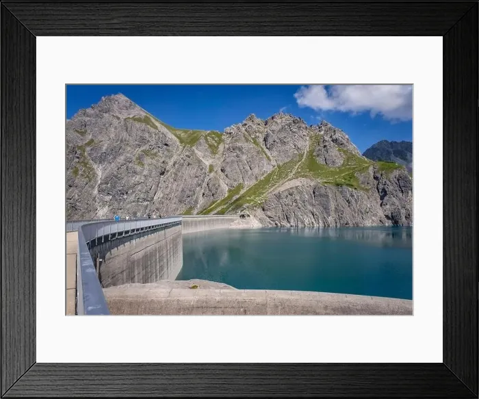 Framed Print : Wonderful landscape at the Luenersee with dam wall and rocks in Vorarlberg, Austria Framed Print : Wonderful landscape at the Luenersee with dam wall and rocks in Vorarlberg, Austria
