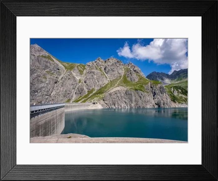 Framed Print : Wonderful landscape at the Luenersee with dam wall and rocks in Vorarlberg, Austria Framed Print : Wonderful landscape at the Luenersee with dam wall and rocks in Vorarlberg, Austria