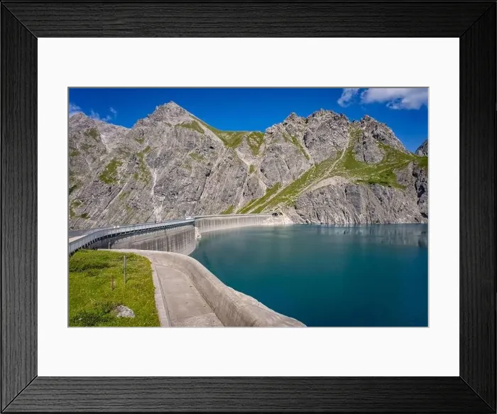 Framed Print : Wonderful landscape at the Luenersee with dam wall and rocks in Vorarlberg, Austria Framed Print : Wonderful landscape at the Luenersee with dam wall and rocks in Vorarlberg, Austria