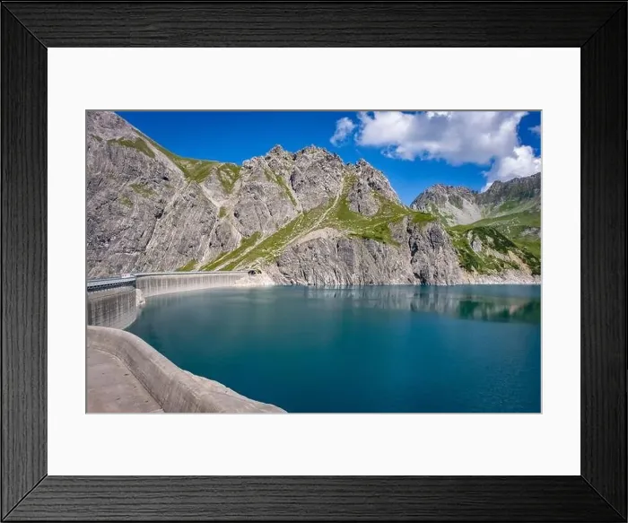 Framed Print : Wonderful landscape at the Luenersee with dam wall and rocks in Vorarlberg, Austria Framed Print : Wonderful landscape at the Luenersee with dam wall and rocks in Vorarlberg, Austria