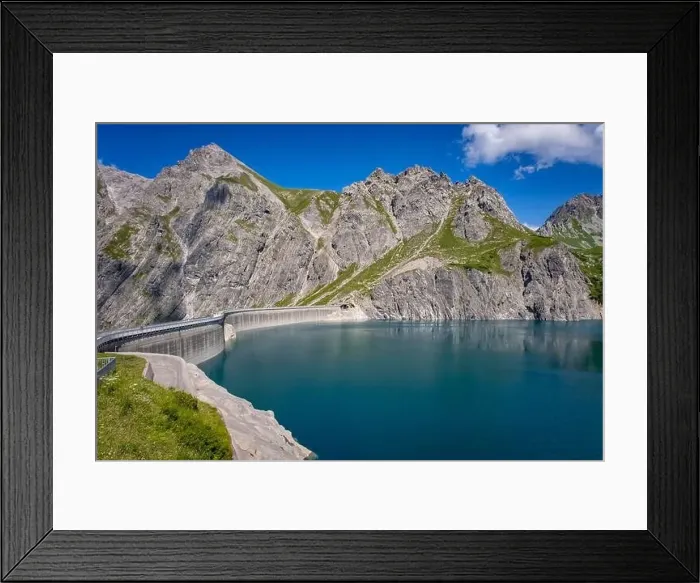 Framed Print : Wonderful landscape at the Luenersee with dam wall and rocks in Vorarlberg, Austria Framed Print : Wonderful landscape at the Luenersee with dam wall and rocks in Vorarlberg, Austria
