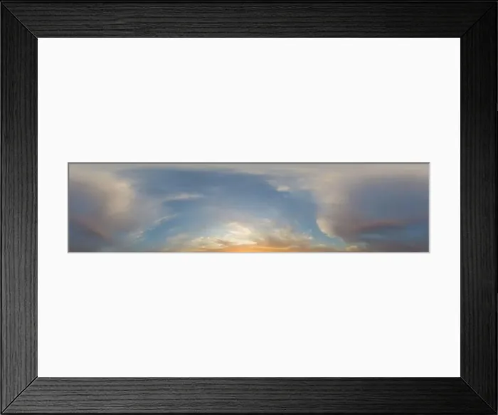Framed Print : Panorama of a dark blue sunset sky with golden Cumulus clouds Framed Print : Panorama of a dark blue sunset sky with golden Cumulus clouds