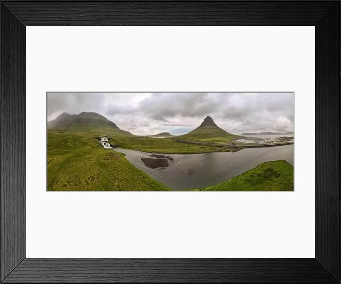 Framed Print : Drone view at mount and waterfall of Kirkjufell at Grundarfjordur on Iceland
