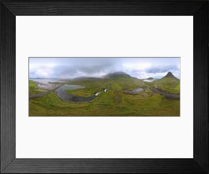 Framed Print : Drone view at mount and waterfall of Kirkjufell at Grundarfjordur on Iceland