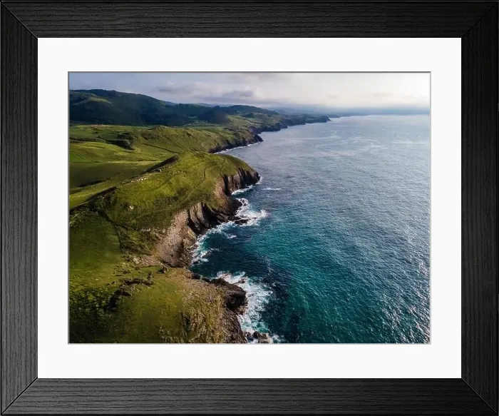 Framed Print : Aerial view of the coast with large cliffs at sunset. Cantabria Framed Print : Aerial view of the coast with large cliffs at sunset. Cantabria