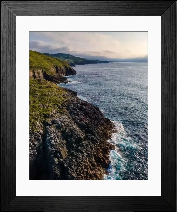 Framed Print : Aerial view of the coast with large cliffs at sunset. Cantabria Framed Print : Aerial view of the coast with large cliffs at sunset. Cantabria
