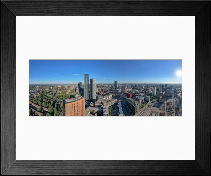 Framed Print : Panoramic Manchester City Centre Drone Aerial View Above Building Work Skyline Construction Blue Sky Summer Beetham