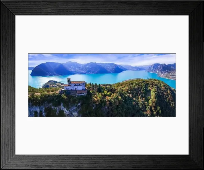 Framed Print : Italian lakes scenery. Amazing Iseo lake aerial drone view Framed Print : Italian lakes scenery. Amazing Iseo lake aerial drone view