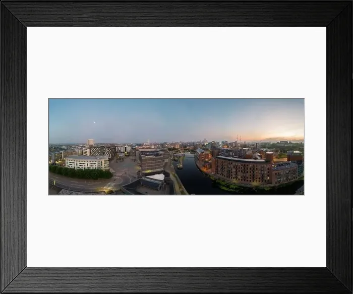 Framed Print : A drone aerial panorama showing the Leeds docks and surrounding area including the royal armories Framed Print : A drone aerial panorama showing the Leeds docks and surrounding area including the royal armories