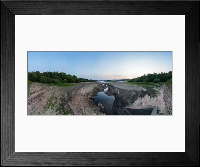 Framed Print : Drought conditions are shown through drone shots of Stocks Reservoir Hodder valley in the Forest of Bowland Framed Print : Drought conditions are shown through drone shots of Stocks Reservoir Hodder valley in the Forest of Bowland
