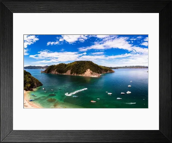 Framed Print : Tortuga Island with boats on a sunny holiday at Costa Rica Framed Print : Tortuga Island with boats on a sunny holiday at Costa Rica