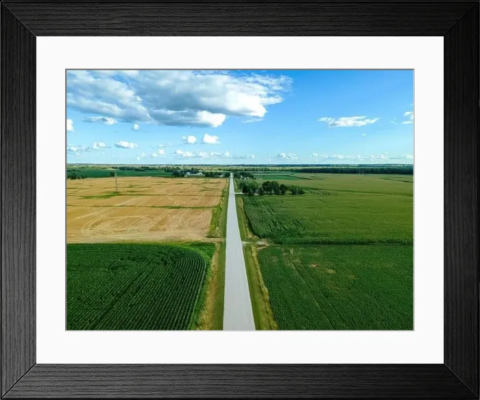 Framed Print : Summertime view of farm fields and a rural country road Framed Print : Summertime view of farm fields and a rural country road