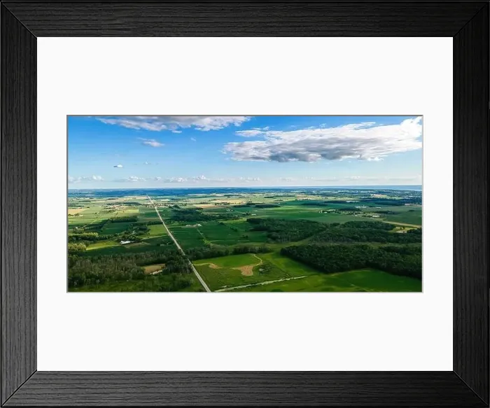 Framed Print : Wisconsin farmlands and roads with Lake Winnebago shore in the far distance Framed Print : Wisconsin farmlands and roads with Lake Winnebago shore in the far distance